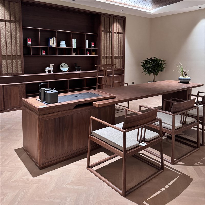 家用现代简约黑胡桃木实木茶桌组合别G墅豪宅大平层会所豪宅办公