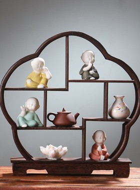 家居客厅小和尚工艺品中s式桌面禅意酒柜装饰品办公室玄关隔断摆