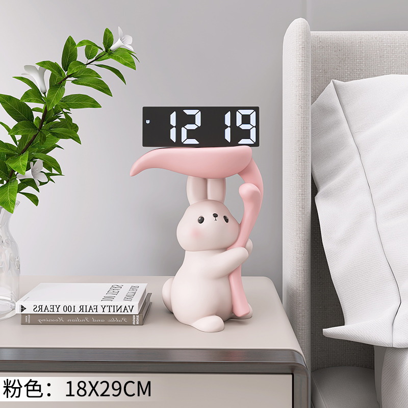 奶油风动物电子钟桌面摆件v客厅玄关电视柜家居装饰品卧室床头闹