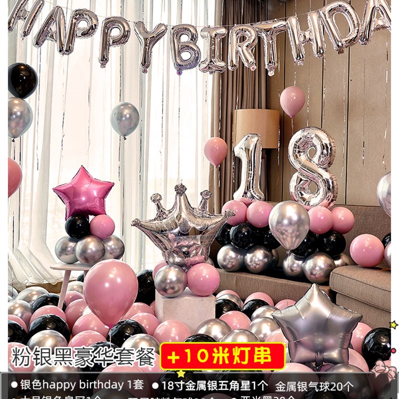 生日快乐气球装饰用品男孩男童18岁派对场景家O里布置套餐背景墙1