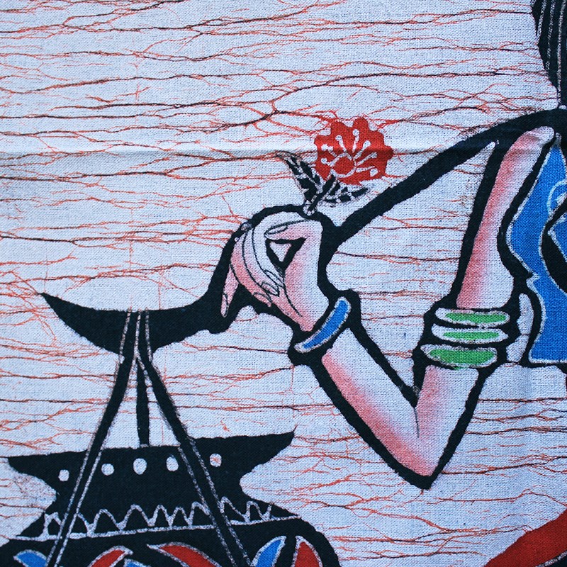 中号蜡染画棉麻壁挂民族工艺品家居布艺壁画酒吧餐厅装饰挂画担水图片