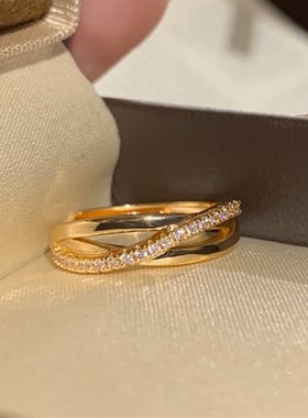 三圈叠戴素圈戒指女轻奢高级感锆石戒指女学生Q党开口尾戒女食指