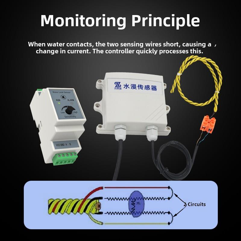 水浸传感器485溢水液体报警器变送器机房工厂管道漏水点绳检测仪