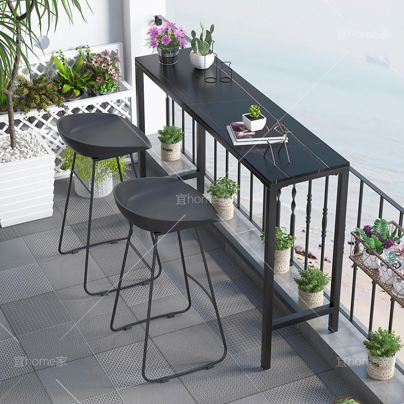 北欧风岩板吧台桌阳台高低脚客厅隔断靠墙床长条窄桌组合酒咖啡厅