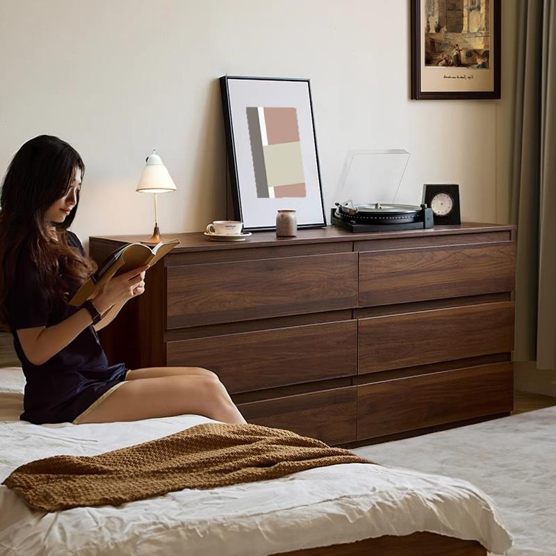 实木复古斗柜六斗柜抽屉柜五斗柜卧室床尾收纳柜胡桃木色储物八斗