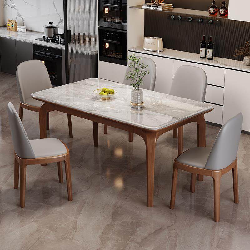 高端实木微晶石餐桌椅组合大理石小户型家用长方形全托底板饭桌子