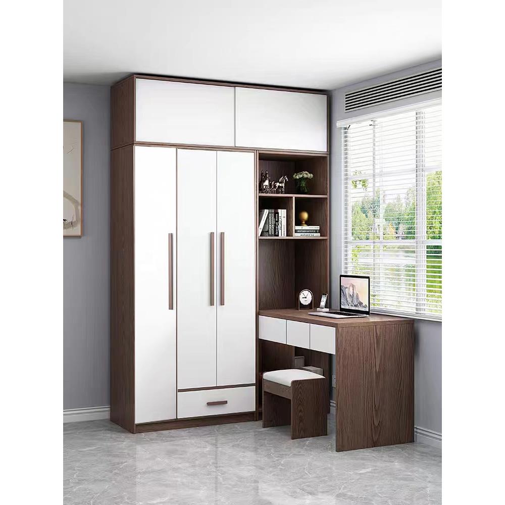 伸缩转角书桌衣柜连身儿童拐角小户型L书桌电脑桌衣橱一体家用