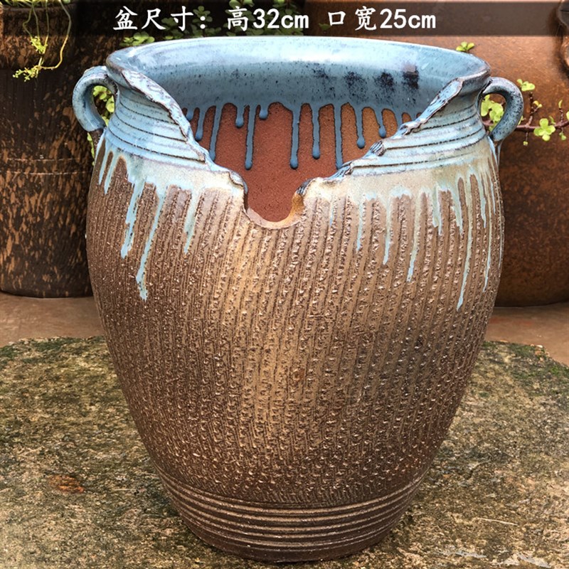 手工陶罐花盆大号切口紫砂土陶盆粗陶绿萝盆大口盆景.盆多肉花盆