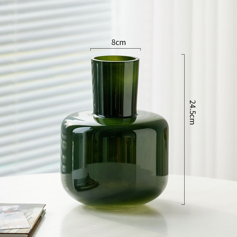 花瓶摆件客厅插花高级感轻奢玻璃水养水培鲜花中古新X中式绿色餐