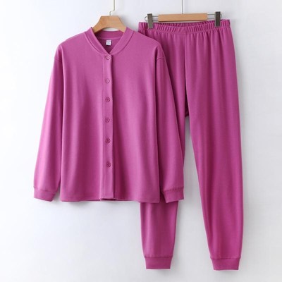 中老年全开襟衫秋衣裤女t宽松妈妈保暖加肥大码厚长袖内衣套装