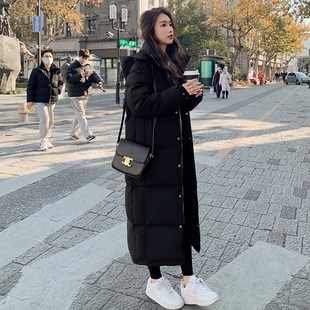 情侣宽松爆款 反季 过膝加厚2023新款 黑色羽绒服g男女冬季 中 超长款
