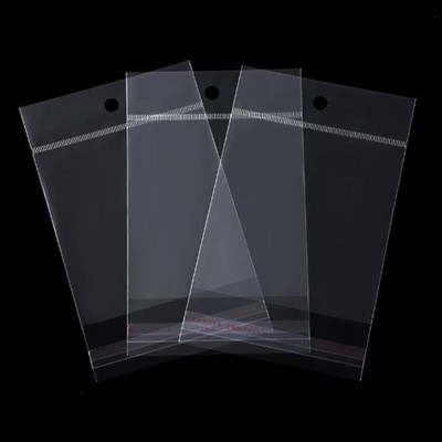 现货包邮OPP不干胶透明自粘D袋饰品袋白色透明卡头挂孔袋