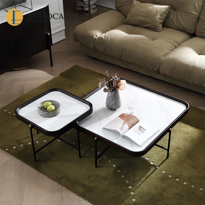 ECHOCASA岩板茶几小户型客厅极简沙发茶桌北欧现T代简约正方形茶