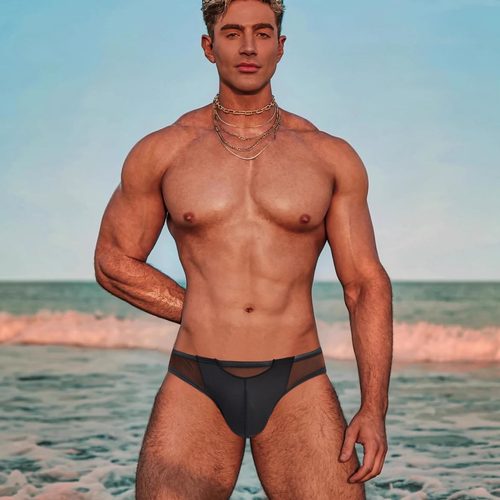 新款莫代尔透明拼接三角裤性感潮