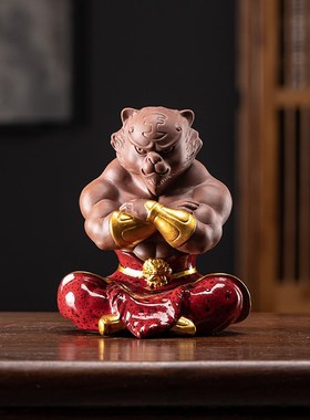 紫砂精品可养瑞i虎茶宠创意招财吉祥生肖虎家居书房茶几桌面摆件