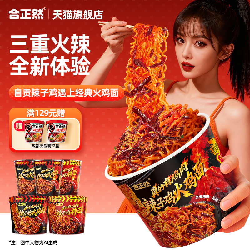 合正然辣子鸡火鸡面方便面桶装夜宵速食拌面超辣韩式泡面整箱发货,粮油调味/速食/干货/烘焙,冲泡方便面/拉面/面皮,淘宝优惠券,粉丝福利购,淘宝优惠卷