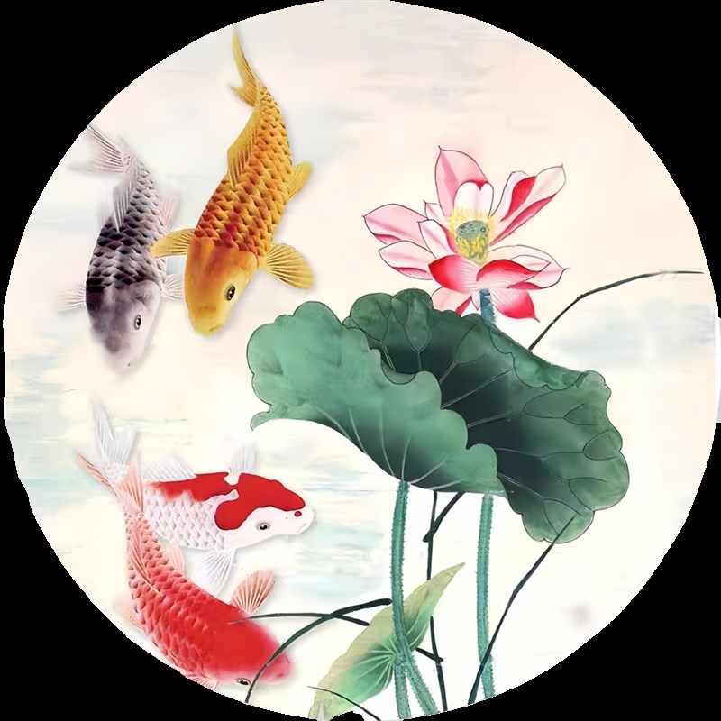 新中式圆形九鱼图贴画客厅玄关卧室装饰自粘贴纸年年有余招财防水图片