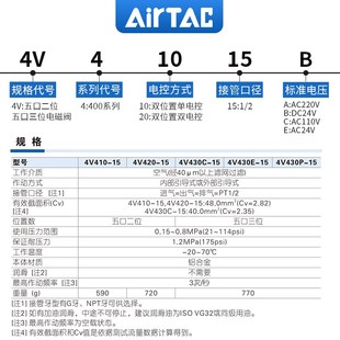 亚德客气动电磁阀 换向阀220V线圈控制阀24V电子气阀12V 4V410