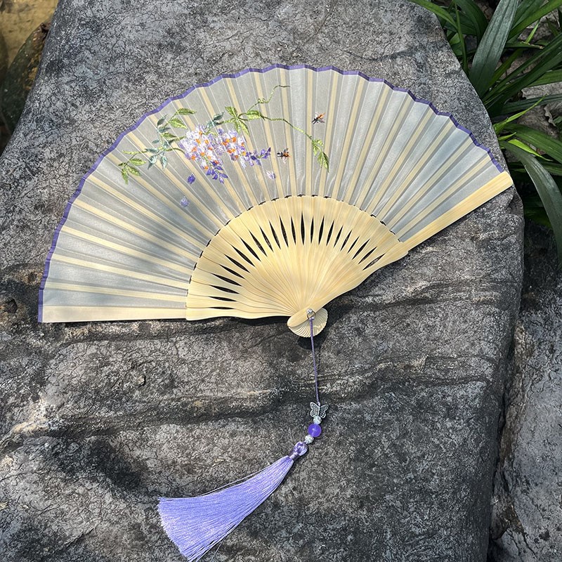 苏绣折扇女式古风玉竹真丝双面精美绣花扇子中国风旗袍汉服礼品扇