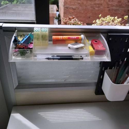 隔断塑料文具托架 屏风下挂缝半透明白笔架 工位插缝挂槽名片挂件