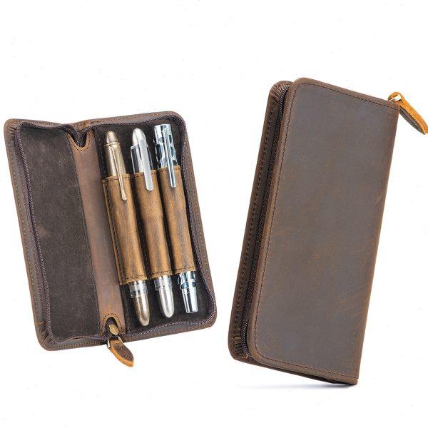 意斯华头层牛皮/疯马皮拉链笔袋  三支装钢笔简约便携文具保护包,文具电教/文化用品/商务用品,笔袋,淘宝优惠券,粉丝福利购,淘宝优惠卷