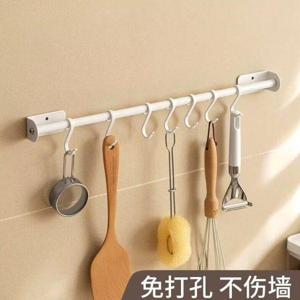 厨房挂钩架免打孔墙壁挂杆厨具挂架子强力粘胶勺子铲子收纳置物架