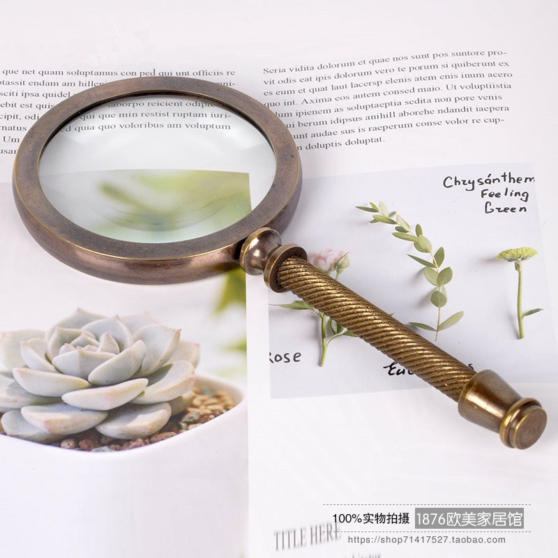 印度进口黄铜手工复古怀旧手持放大镜G10倍高倍高清老人阅读摆件