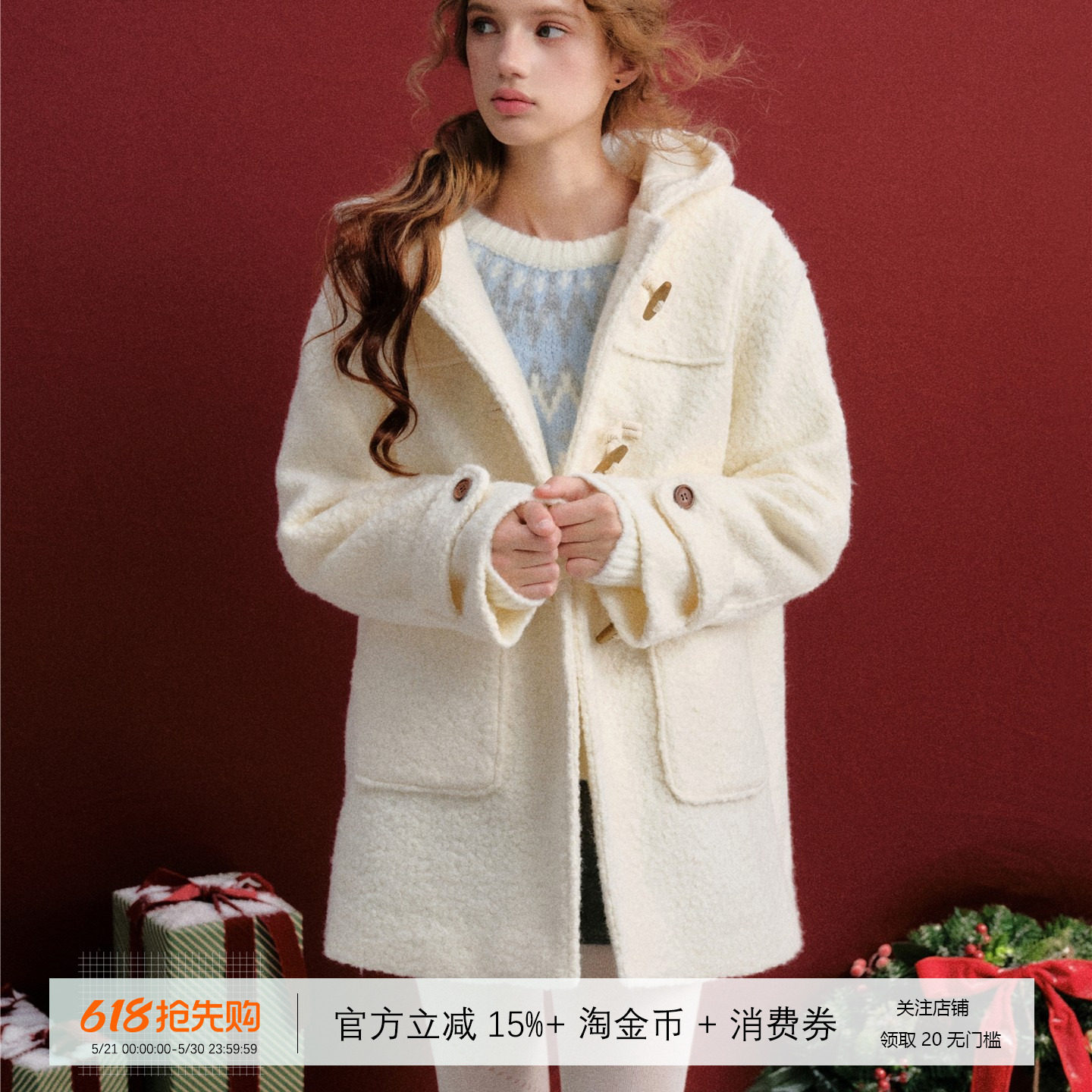 16DEWS官方授权迪木尔风 牛角扣连 帽纯白大衣设计师品牌