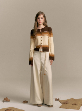 16DEWS日落时分渐变毛织套头毛衣气质立体裁剪简约高腰阔腿休闲裤