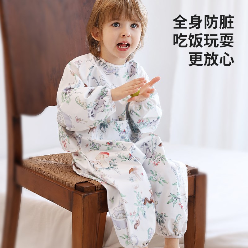 宝宝连体罩衣防水防脏婴儿外穿爬行全身I爬爬服幼儿园儿童吃饭围