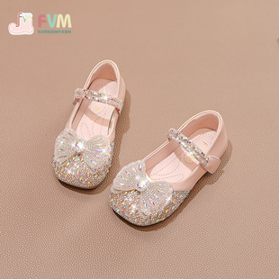 女童鞋子儿童公主小皮鞋2023春秋款新款秋季宝宝水晶闪亮水钻单鞋