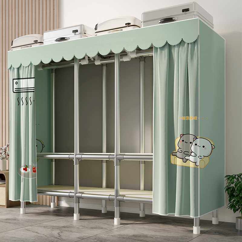 出租房不锈钢卧室家用全钢架26mm加粗加厚钢管衣柜合金钢结头衣橱