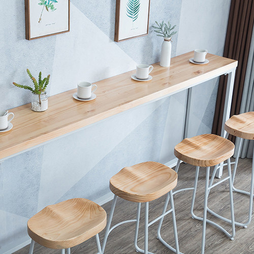 铁艺实木吧台桌家用现代靠墙窄桌子高脚桌酒吧奶茶店桌椅