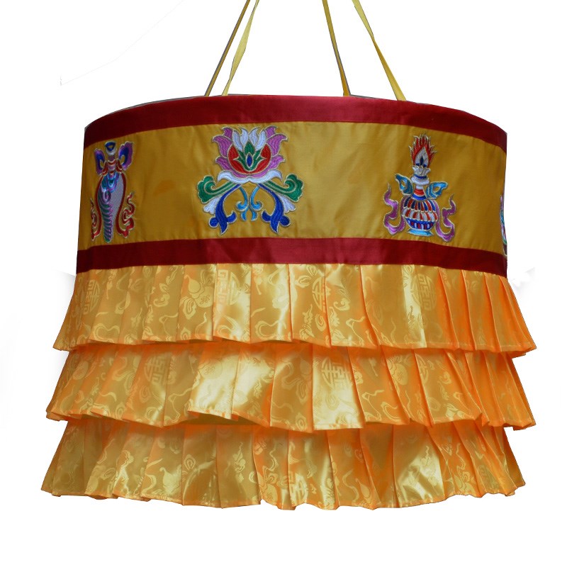 黄色绣八吉祥黄裙边上师法会佛堂布置佛宝伞宝幢直径60厘米可定做