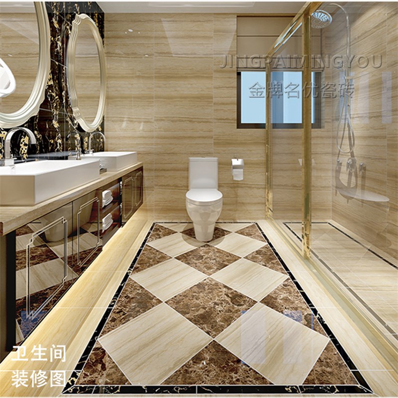 大厂品质 意大利木纹 卫生间全瓷亮面大理石瓷砖600x900防滑地砖