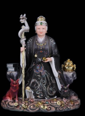 新款铁刹山黑老太太黑妈妈真身像体实心汉白玉神像W家居供奉摆件