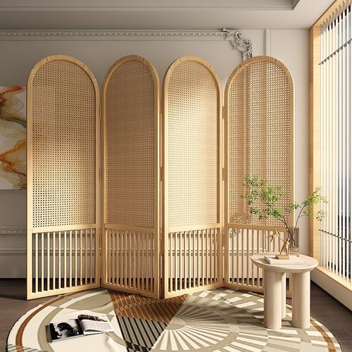 中古实木藤编屏风折叠隔断卧室遮挡客厅玄关墙装饰侘寂家用