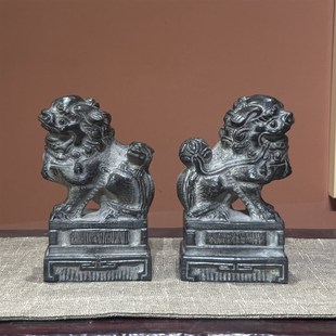 山西青石整石雕刻一对石狮子案头狮子茶宠家用门仿古狮子
