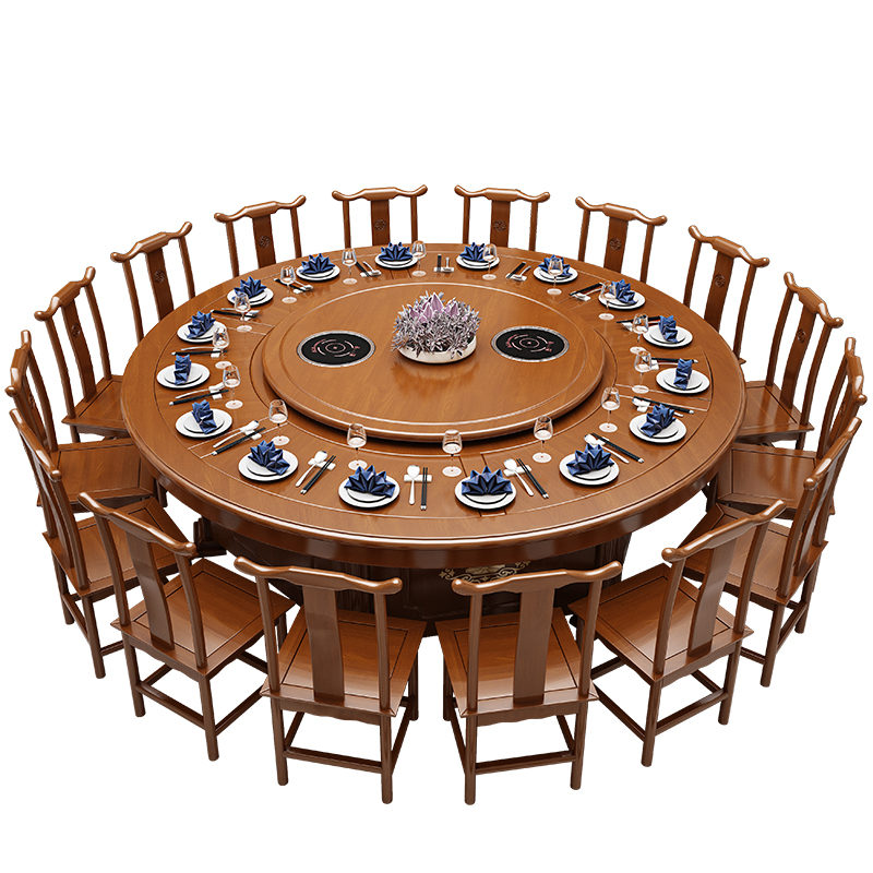 酒店餐桌电动大圆桌18人饭店宴会餐厅自动旋转中式实木20人火锅桌