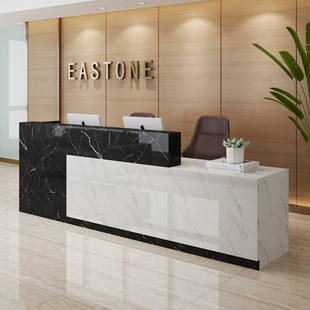 仿大理石前台接待台办公桌烤漆现代收银台柜台奶茶院吧台