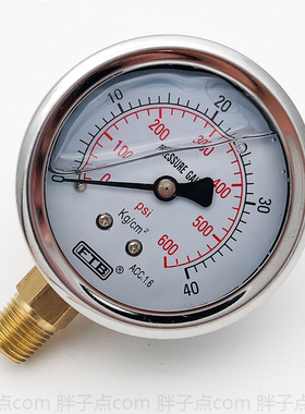 FTB直立式60mm充油压力表0-40Kg/cm2气压表600psi液压表PT1/4接头