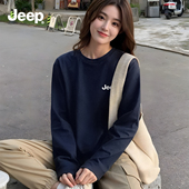 JEEP吉普纯棉内搭打底衫 宽松长袖 女2026新款 秋冬圆领t恤胖mm大码