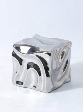 现代法式a轻奢方体褶皱冰块金银色陶瓷摆件家居样板房会所酒店饰