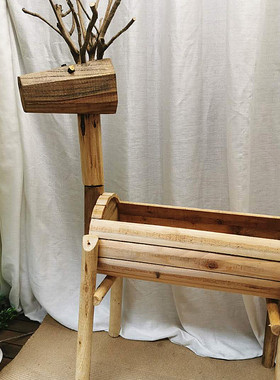 实木小鹿摆件创j意多肉花盆庭院阳台花园布置橱窗幼儿园植物角装