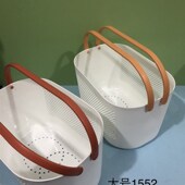 景源1551日式 手提篮塑料带把手1552浴筐框子白色洗澡篮带孔漏水