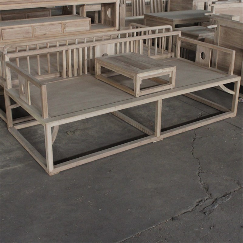 罗汉床实木新中式老榆木小户型客厅沙发榻白茬白胚W坯免漆禅意家