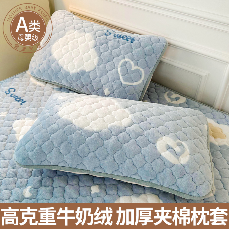 牛奶绒枕套一对装家l用冬季保暖珊瑚绒枕头套单个48x74枕芯整头套