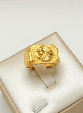 越南沙金戒指男士福发财活t口镀厚金车花时尚个性情侣对戒久不掉