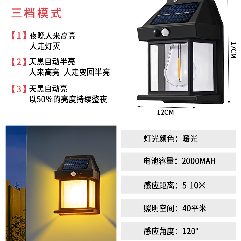 太阳能感应灯户外壁灯2024新款入户别墅庭院N院子防水氛围灯石家