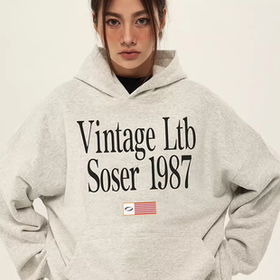 女生帽衫 SOSER 复古字母加绒连帽男士 美式 卫衣潮牌 重磅440g秋冬